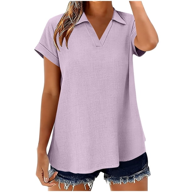 Camisetas de Manga Corta Extra Larga para las Mujeres Blusa con Cuello en V Azul Claro