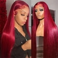 thumbnail image 3 of CzestPyake 27 Inch Deep Wave Lace Frontwigs Human Hair Fashion Front Lace Wig Women Small Roll Long Claret, 3 of 6