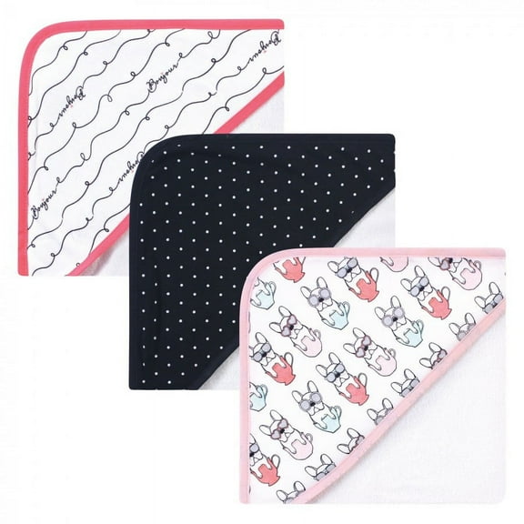 Hudson Baby Infant Girl Cotton Rich Hooded Towels, Bonjour, One Size