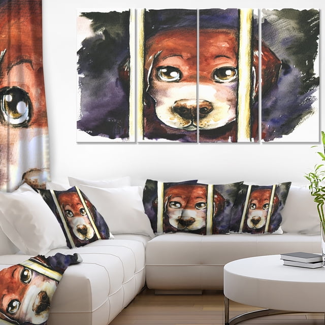 Sad Dog in Animal Shelter - Abstract Canvas Art Print