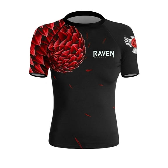 Raven Fightwear Women's Power Pangolin BJJ Rash Guard Short Sleeve MMA Black/Red