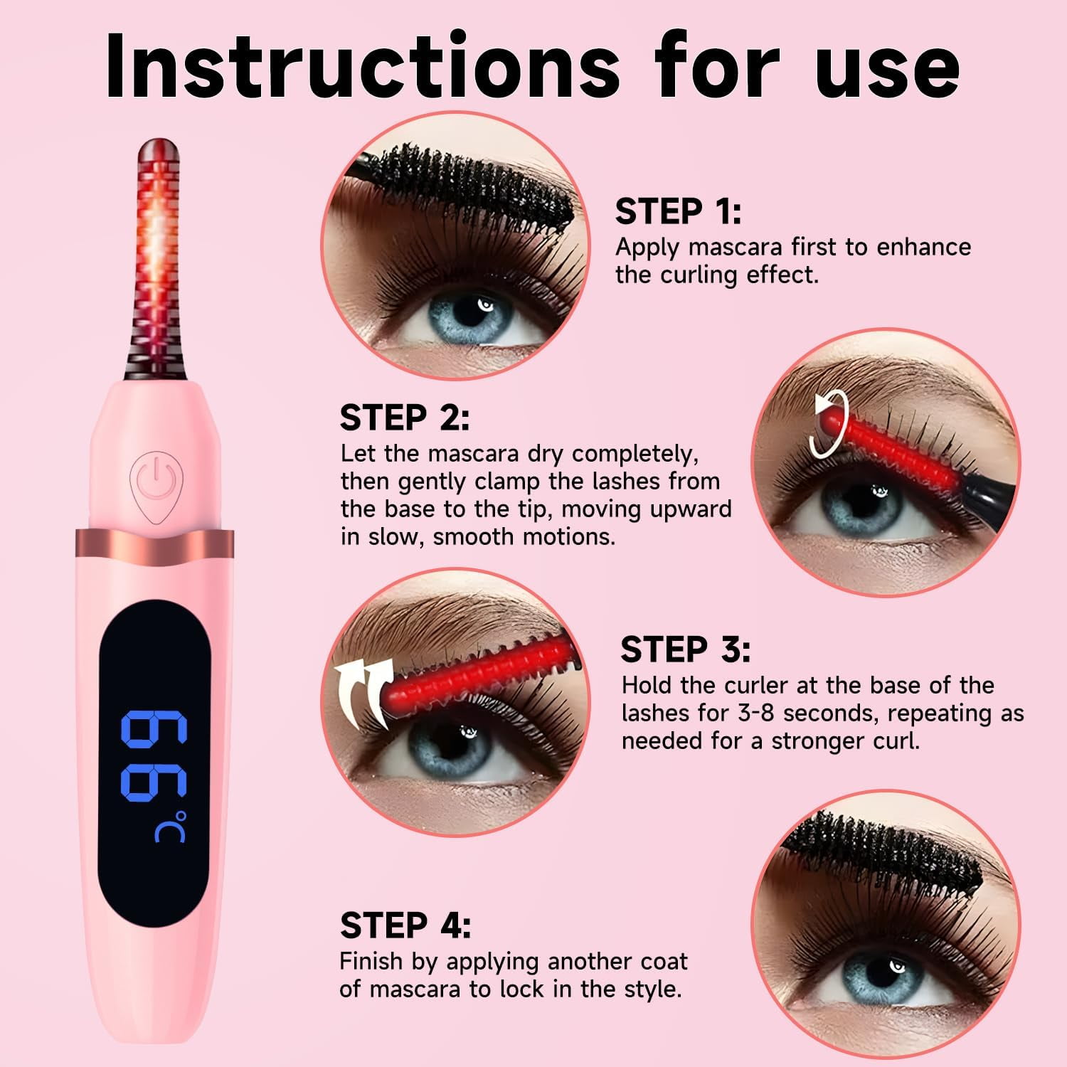 2025   USB Rechargeable Heated Eyelash Curler - 3 Temp Settings & LED Display for 24H Curls(White)