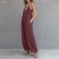 thumbnail image 5 of VBVC Women's Cotton-Linen Spaghetti Strap Jumpsuit,Adjustable Zipped Overall For Women,Ladies Summer Vacation Baggy Long Rompers with Pockets,Wine,S-2XL, 5 of 6