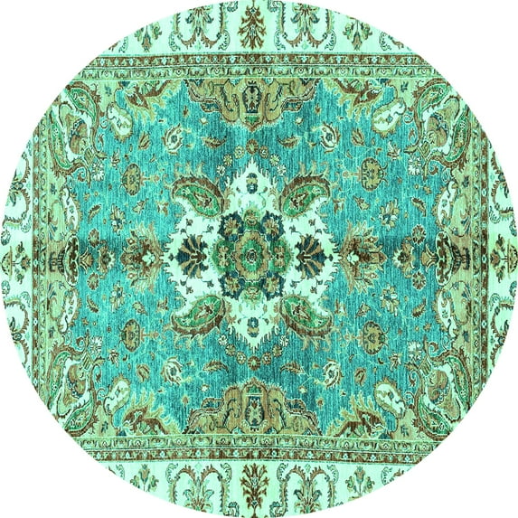 Ahgly Company Indoor Round Abstract Turquoise Blue Modern Area Rugs, 7' Round