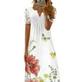 thumbnail image 3 of DYMADE Women Elegant Short Sleeve Button Collar A-Line Skirt Midi Lace Splice Floral Dress, 3 of 4