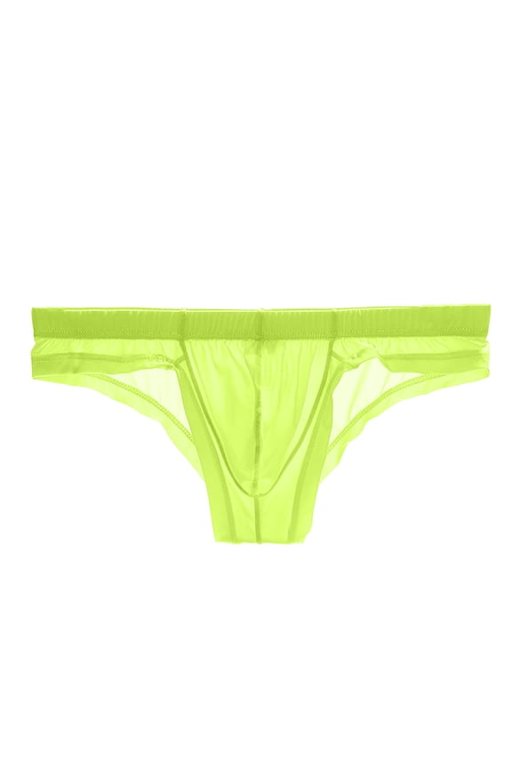 Mens Sexy Low Waist Ice Silk Thong Underwear - Transparent High Side G String Lightweight Breathable See Through Underwear