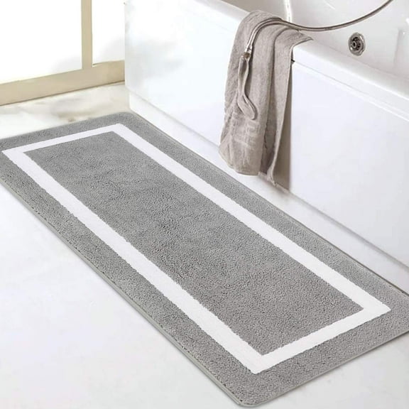 Aonewoe Bathroom Runner Rugs 20 x 55 Soft Absorbent Bath Rugs Non Slip Washable Bath Mat Long Carpet Runner for Bathroom, Tub and Shower, Grey