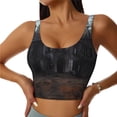 thumbnail image 1 of Fotbe Gloomy Mansion Forest Scene Sujetador Deportivo Largo sin Aros para Mujer con Almohadillas y Soporte Medio, Transpirable y Absorbente, Camiseta Tipo Chaleco o Tank Top-Large, 1 of 8