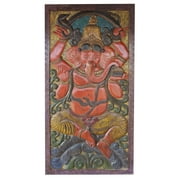 Mogul Vintage Barn Door Hand Carved Sarp(snake) Ganapati Wall Panel Zen Meditation Décor