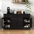 thumbnail image 1 of 55" Farmhouse Buffet - Coffee Bar with Door Shelves, Black, 1 of 5