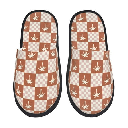 Balery Brown Palms Slient Indoor Furry Fleece Comfort House Shoes Soft Non-Slip Home Shoes Cotton slippers House Slippers-- Large