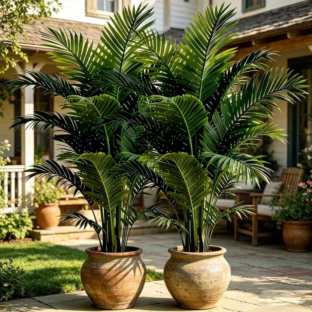 4 Pack 35.5in Artificial Areca Palm Trees, 24 Leaves Faux Tropical Palm Plants No Pot, UV Resistant Fake Floor Plants for Indoor Outdoor Home Office Living Room Decor