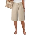 thumbnail image 3 of Women Lightweigh Shorts Drawstring Pull-on Wide Leg Straight Casual Short Pants Bermuda Shorts For Women Knee Length Wide Leg Summer Short Summer Beach Vacation Outfit Khaki XXL, 3 of 7