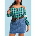 thumbnail image 1 of Blusa de ganchillo del encaje del cordón del lazo del hombro frío de la tela escocesa Rosegal  Blusas Tallas Grandes, 1 of 5
