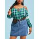 thumbnail image 1 of Blusa de ganchillo del encaje del cordón del lazo del hombro frío de la tela escocesa Rosegal  Blusas Tallas Grandes, 1 of 5