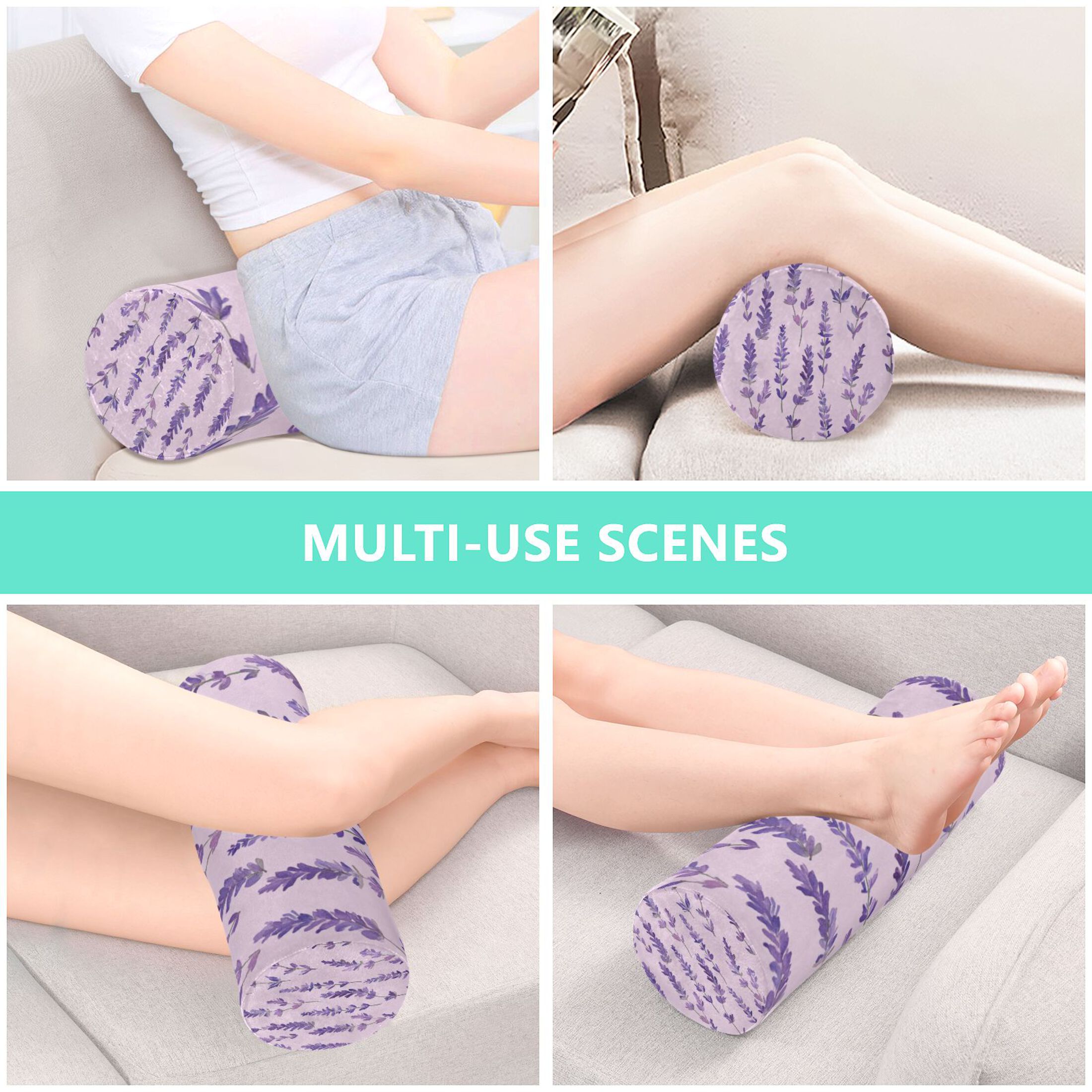 Neck pillow Round Cervical Pillow Cylindrical Pillow Lumbar Pillow Sofa Headrest Pillow Support For the Back, Neck and Head Purple Lavender