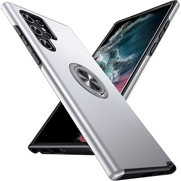 Hidden Series Galaxy S22 Ultra Case, [Heat Dissipation][No Fall-Off Kickstand] 360°Metal Ring, Military Grade Shockproof Protective Phone Case for Samsung Galaxy S22 Ultra, Silver