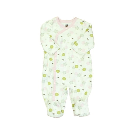 

Pre-owned Tea Girls White | Pink | Green 1-piece footed Pajamas size: 0-3 Months