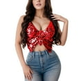 thumbnail image 2 of EliteGoogv Women Camisole Straps Top Slim Fit Butterfly Crop Tops For Party Carnival V-Neck Camis Sequin Sleeveless Shirts Red One Size, 2 of 6