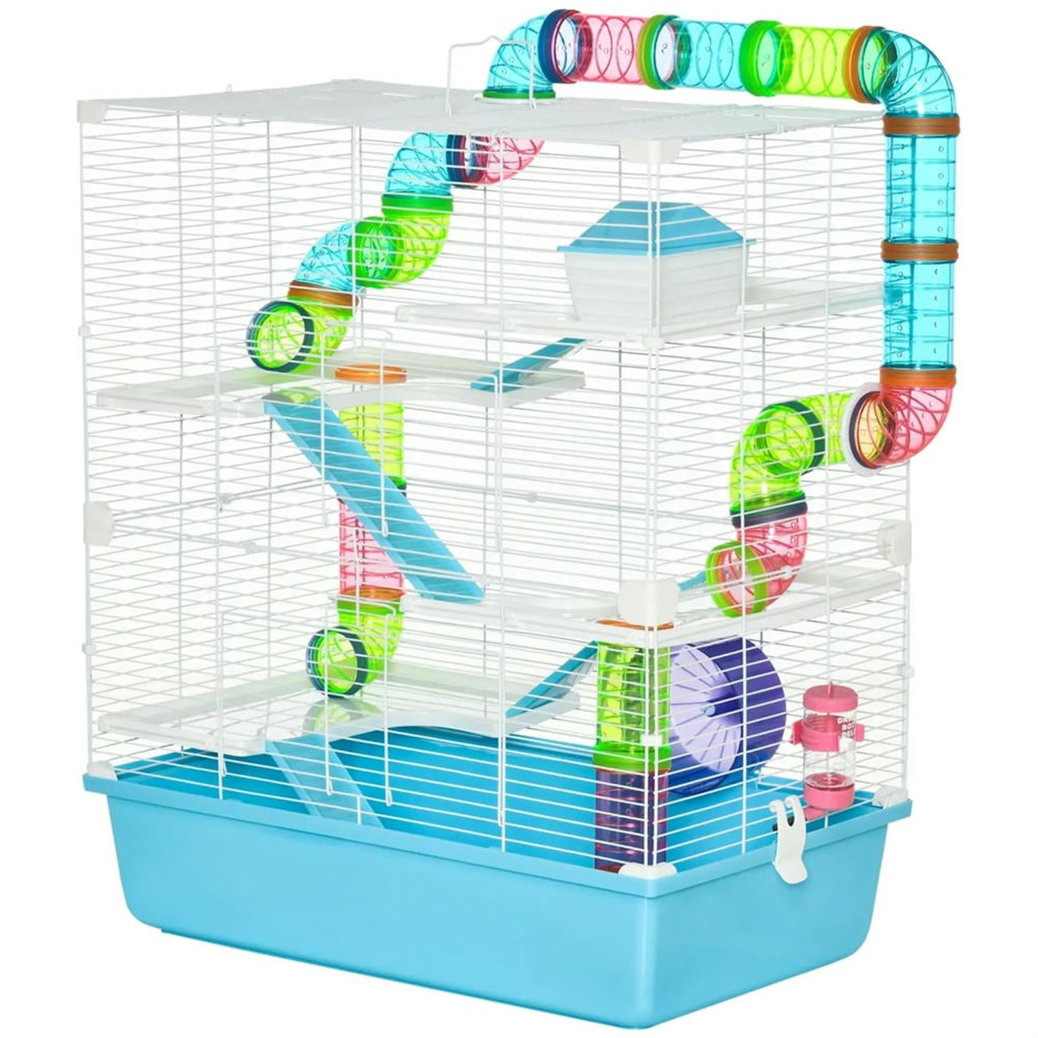 Kadyn 23" 5 Tiers Hamster Cage, Rodent Gerbil Mouse Mice Rat Wire Cage with Exercise Wheels and Water Bottle for Small Animal Habitats, Blue