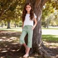 thumbnail image 7 of Girls Linen Striped Capris Summer Drawstring Long Wide Leg Capri Pants with Pocket School Casual Beach Outfits Green, 6 Years, 7 of 7