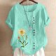 thumbnail image 1 of ICHUANYI Clearance Women's Short Sleeved Casual Plus Size Round Neck Flower Printed Loose Button Cotton Linen Top(Sky Blue, XXL) ICHUANYI WER2023080802811, 1 of 5
