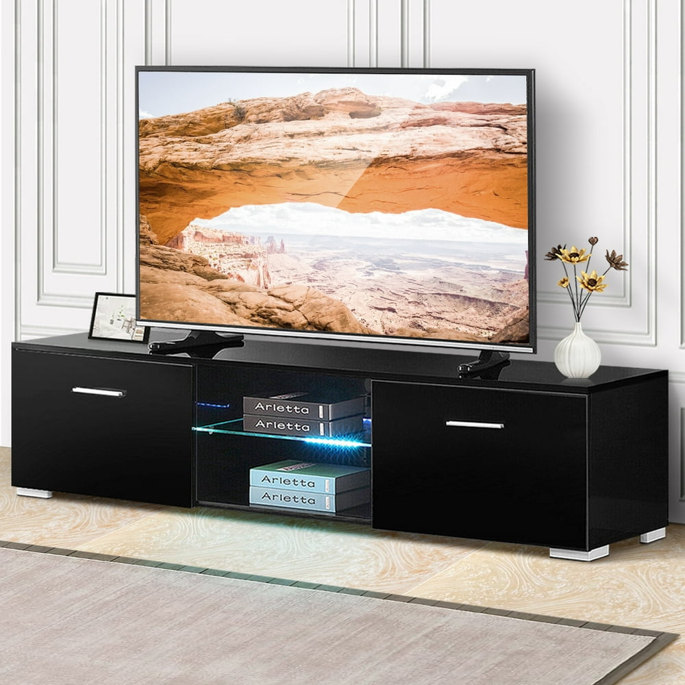 TV Stand for TVs up to 65'' w/RGB LED Lights, 2 Shelves, 2 Drawers, TV