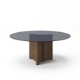thumbnail image 3 of HomeRoots 487878 30 x 71 x 71 in. Smoked & Walnut Rounded Glass & Solid Manufactured Wood Dining Table, 3 of 5