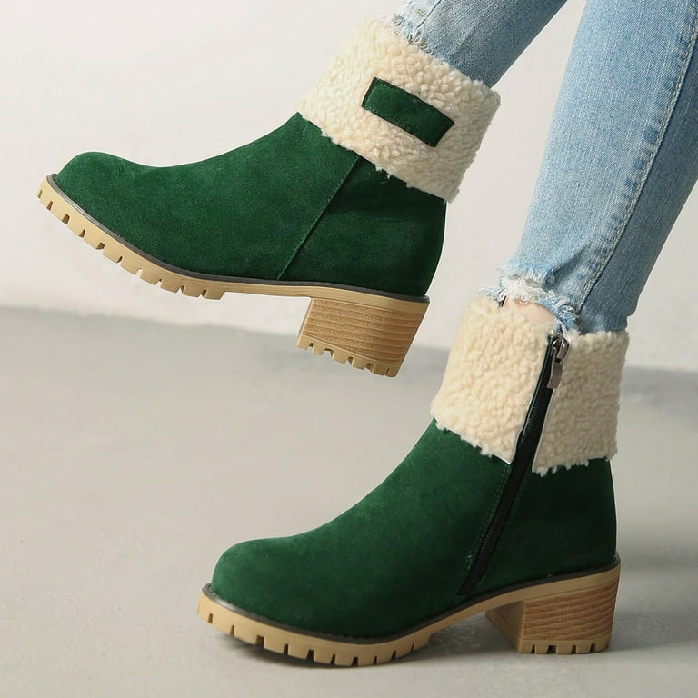 Modisza Winter Boots for Women Comfortable Slip on Snow Ankle Boots Suede Chunky Heel Outdoor Dress Booties with Side Zipper Green 9 Modisza Winter Boots for Women Comfortable Slip on Snow Ankle Boots Suede Chunky Heel Outdoor Dress Booties with Side Zipper Green 9