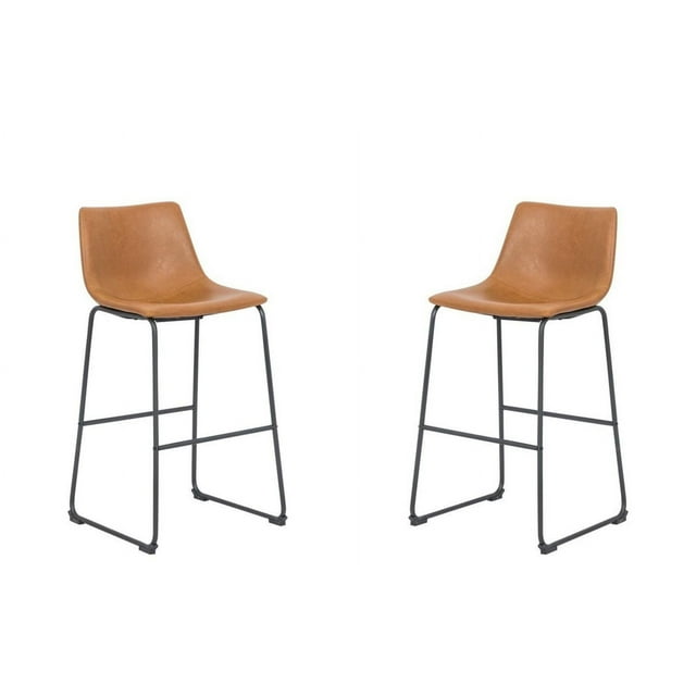 Heavenly Collection 30" Bar Height Stool Set of 2, Tan Upholstered Seat with Black Metal Base, Modern Kitchen & Bar Seating