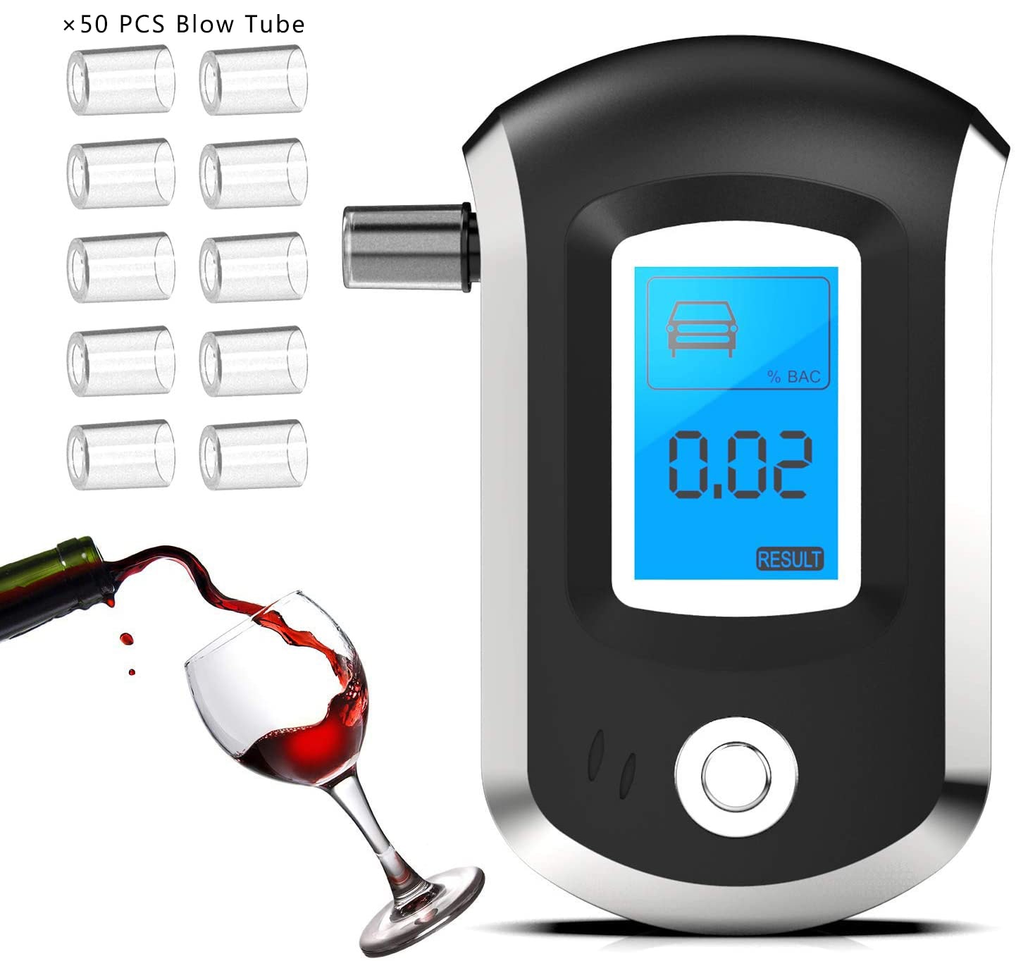Breathalyzer Alcohol Tester, Portable Alcohol Breathalyzer Free 50
