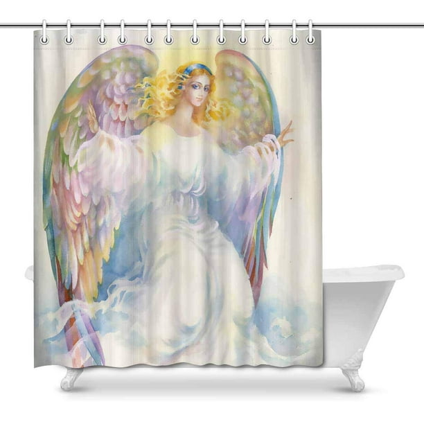 Mkhert Beautiful Angel Wings House Decor Shower Curtain Bathroom Decorative Fabric Bath Set Rings 66x72 Inch Com Mkhert Beautiful Angel Wings House, Angel Shower Curtain