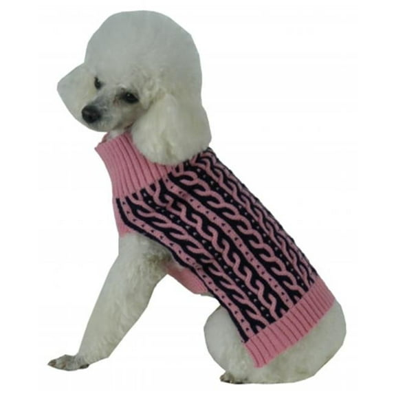 Harmonious Dual Color Weaved Heavy Cable Knitted Dog Sweater, Medium