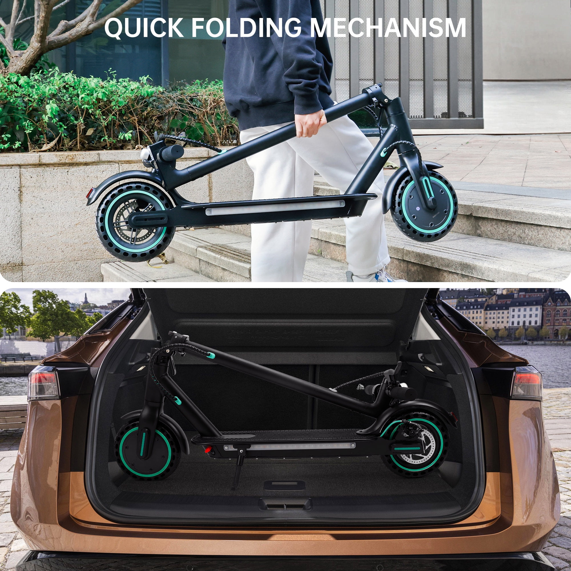VIPQV 8.5" Electric Scooter for Adult, Folding Electric Scooter with 350W Motor, 21 MPH Max Speed, 25 Miles Long-Range and Deck Lights, Black