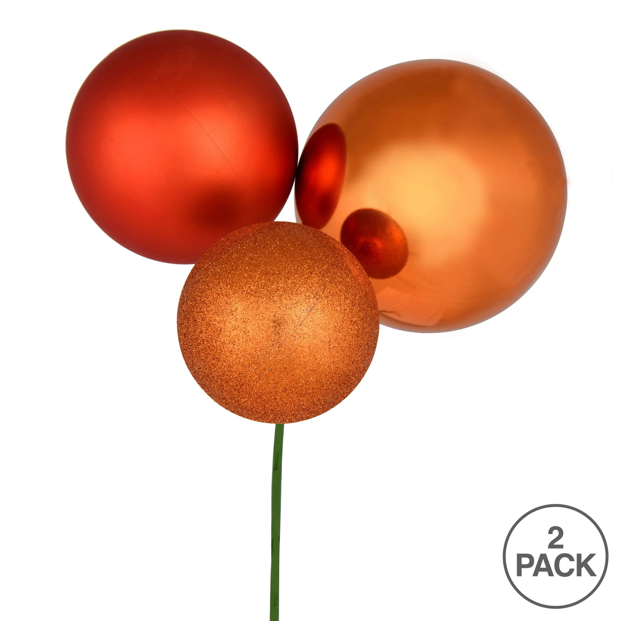 Vickerman 18" Burnish Orange Ball Ornament Christmas Pick, Pack of 2