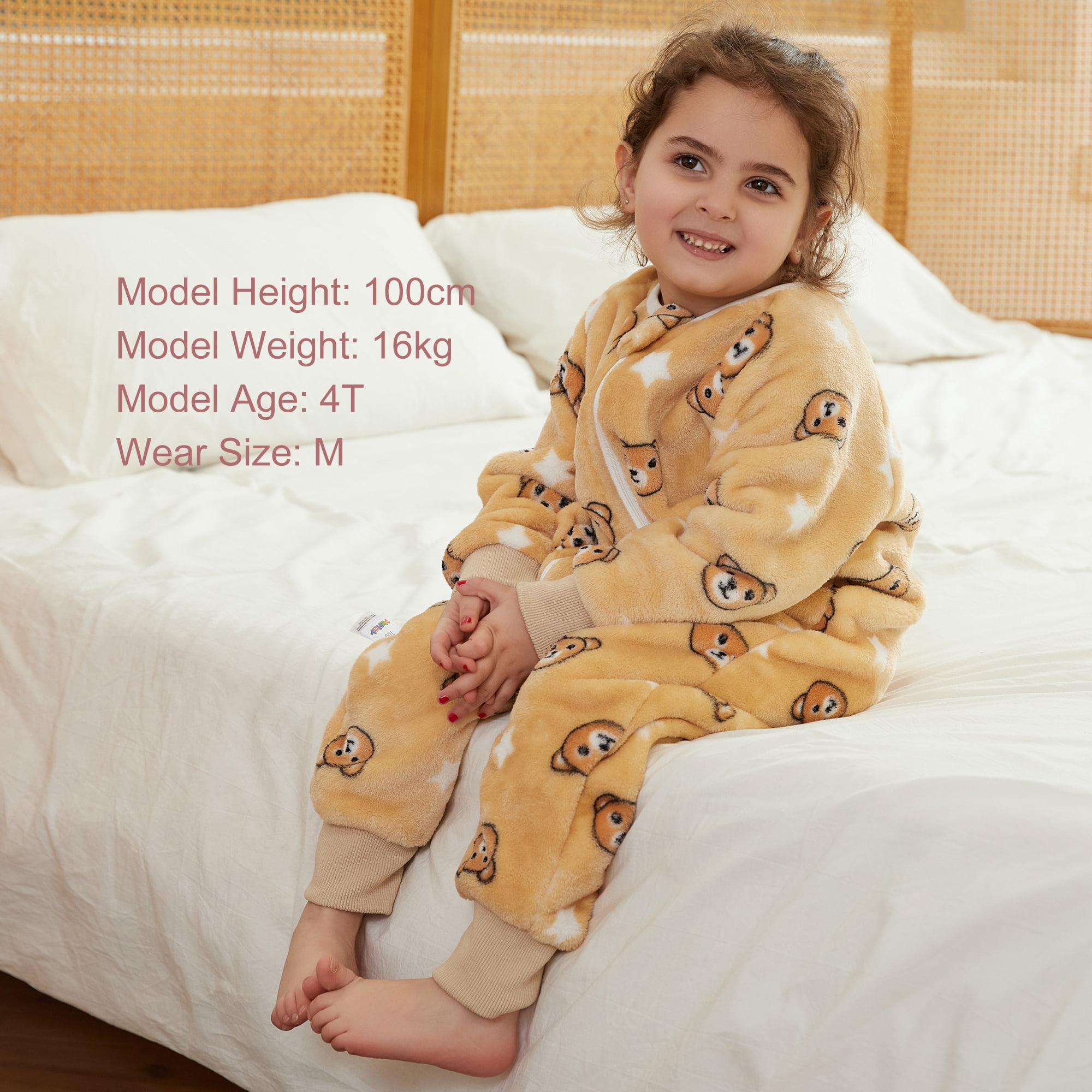 ATAIKU Toddler Sleeping Sack 9M-6T Winter Warm Flannel 2-Way Zipper Baby Sleep Sack with Feet, Infant Animal Bear Wearable Blanket