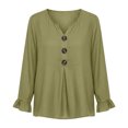 thumbnail image 2 of LEKWK Ruffle Long Sleeve Shirts for Women V Neck Button Front Linen Tops Pleated Loose Dressy Casual Tunic Tops Fall Daily Office Travel Outfits, 2 of 6