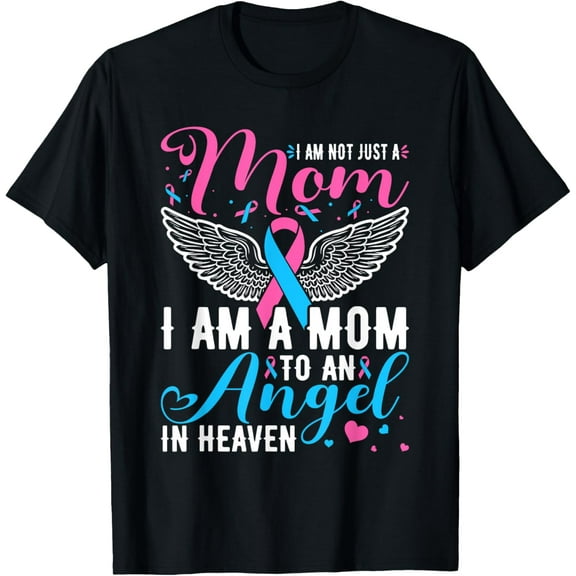 Mom Angel In Heaven Pink & Blue Pregnancy & Infant Loss T-Shirtmen and women can wear, black, white, gifts.S,M,L,XL,2XL,3XL,1596XL