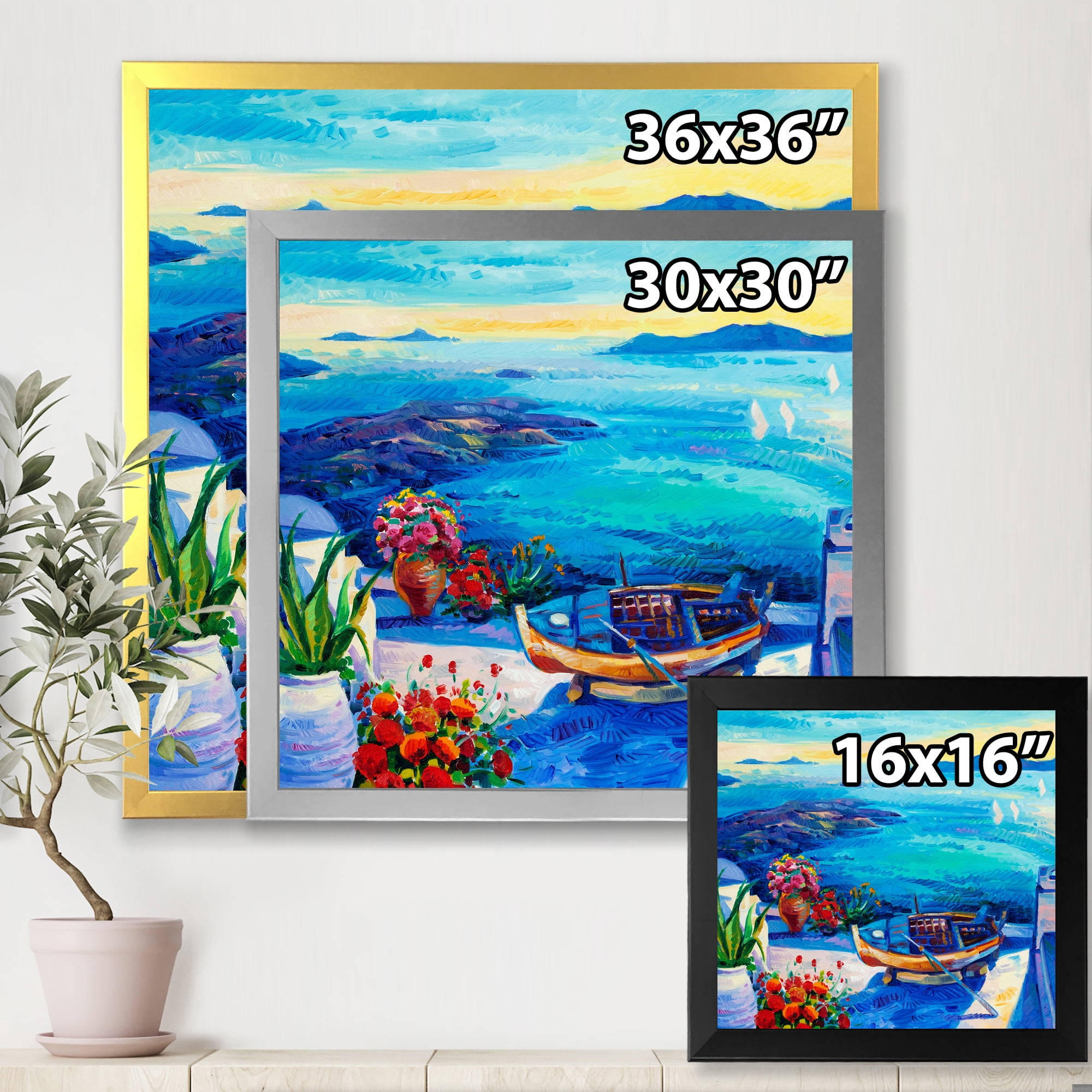 Designart 'Little Red Flowers With Sea View' Nautical & Coastal Framed Art Print