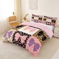 thumbnail image 3 of spefrowx Cute Fashion Leopard Print Bow Bedding for Kids, Vintage Patchwork Duvet Cover Full, Pink Reversible, 3pcs, 1 Duvet Cover and 2 Pillowcases, 3 of 6