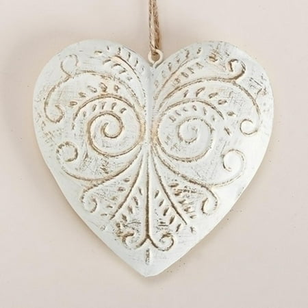 4.5" White and Gold Decorative Scrollwork Metal Heart ...