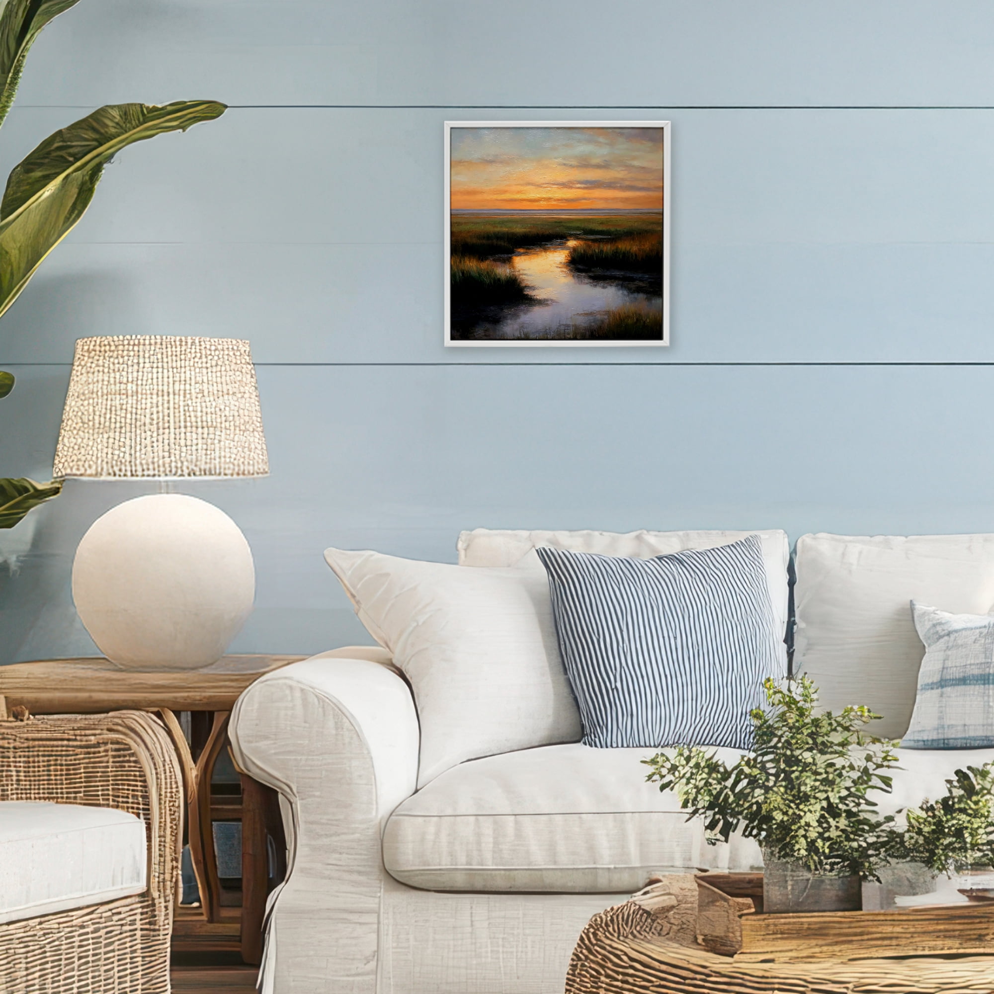 Stupell Industries Warm Marshland Sunset White Framed Giclee Art, design by Petal Prints Design