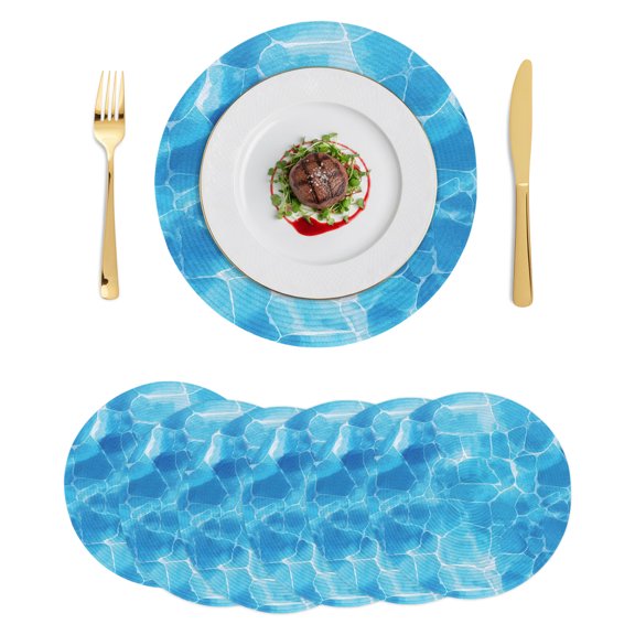 Round Placemats Summer Coastal 15 inch Set of 6 Table Mats for Dining Table Nautical Blue Ocean Water Heat Resistant Non-Slip Kitchen & Home Decorative Place Mat Set
