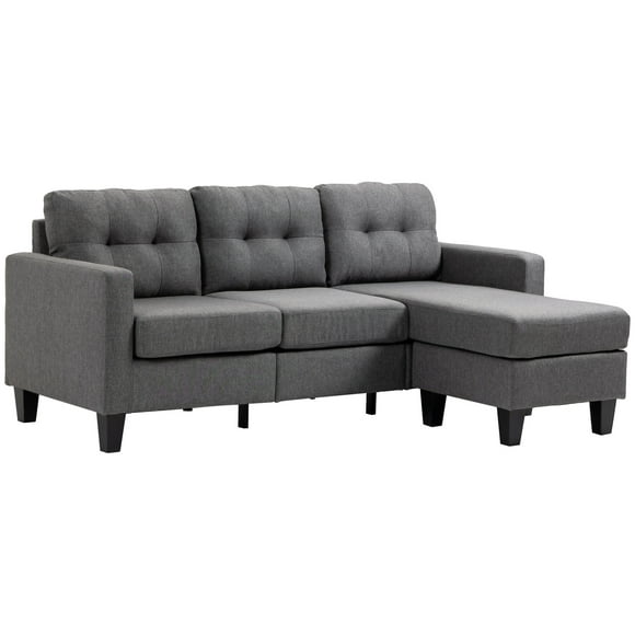 HOMCOM Corner Sofa, Chaise Lounge Furniture, 3 Seater Couch with Switchable Ottoman, L-shaped sofa with Thick Padded Cushion for Living Room, Office, Dark Grey