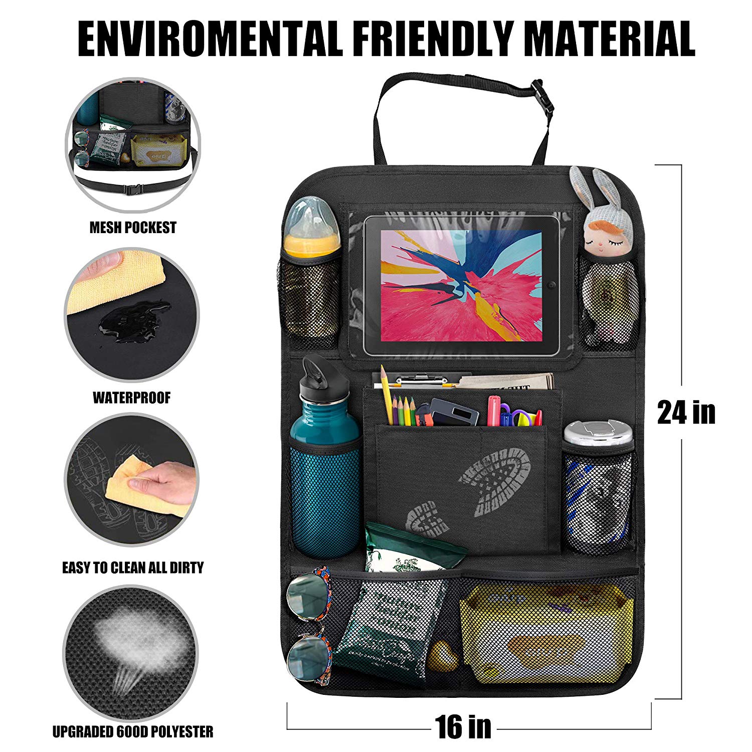 Protecteur Siège Auto INFIVITA Avec Poches - Tapis Anti-Taches Pour Enfants - Organisateur Voyage 60x41cm