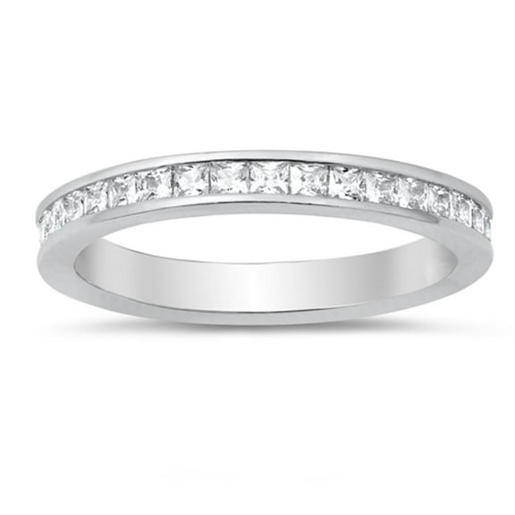 Simple Studded Eternity Sterling Silver Band White Cubic Zirconia 925 Jewelry Female Male Size 4