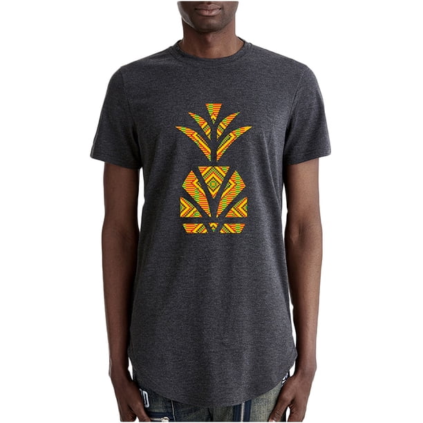 Hombres manga corta casual cuello redondo estampado de piña pulóver deportes de longitud media camiseta blusa tops Pompotops oipoqjl6392