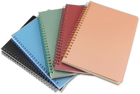 5 Pack Spiral Notebooks 8.3" x 5.7", 80 Sheets College Ruled Notebook with Plastic Waterproof Cover, A5 Lined Journal for Office, School,Home