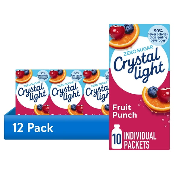 (12 pack) Crystal Light Drink Mix, 10 Packets, for Convenient On-the-Go Flavorful Hydration, Fruit Punch, artificial flavored, Zero Sugar, 0.9 oz