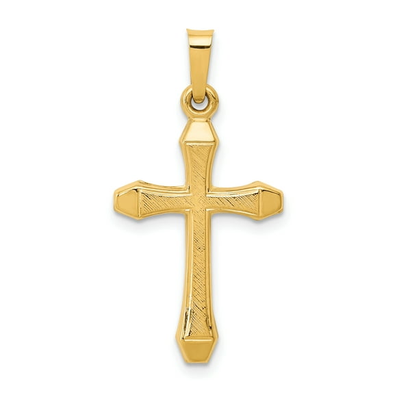 14K Yellow Gold Textured and Polished Latin Cross Pendant